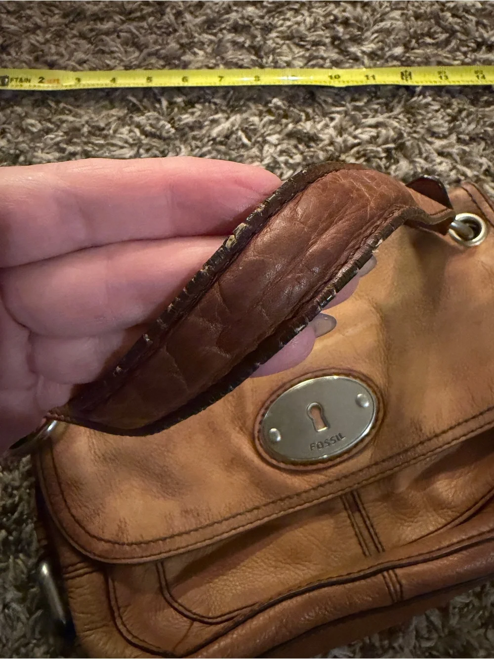Vintage Fossil Cognac Leather Shoulder Bag Distressed Boho Style